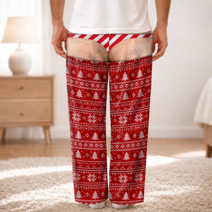 Custom Funny Men's Christmas Pajama Pants, Fake Underwear Illusion Plaid Bottoms, White Elephant Gag Gift Him b9b42538-6a64-4769-9937-1d2c4b043f99-8.jpg