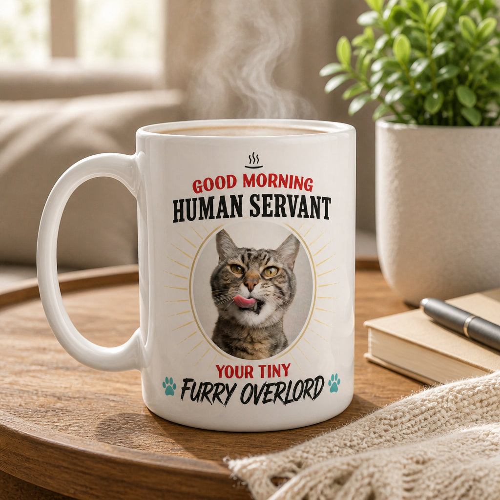 Good Morning Human Servant - Custom Cat Photo Mug - Personalized Mug b9b8f28d-63b7-4fe1-b711-0f1243f003a1.jpg