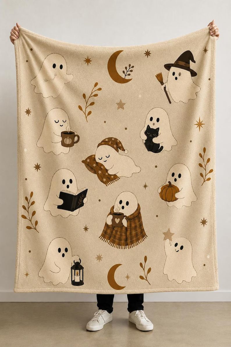 Cute Ghost Halloween Blanket, Cozy Halloween Throw Blanket, Neutral Beige Ghost Decor, Spooky Season Plush Blanket, Fall Couch Blanket Gift b9d76b99-4191-48c9-bc8e-c444c6b8e5ef-dfgbvyt-1-.jpg