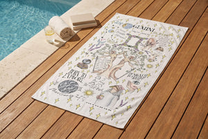 Zodiac Beach Towel Gemini Art Whimsical Summer Cloth Pisces Personalized Birthday Gift Women Astrology Present Daughter