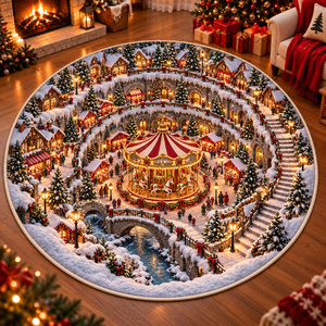 Christmas Carousel 3D Illusion Round Rug, Snowy Christmas Market Village Floor Mat, Winter Wonderland Area Carpet, Festive Holiday Home Decor ba1a7af9-0930-4800-9e69-43770098a936-6f80311d-638d-48ab-92ca-fe747f28196e.png