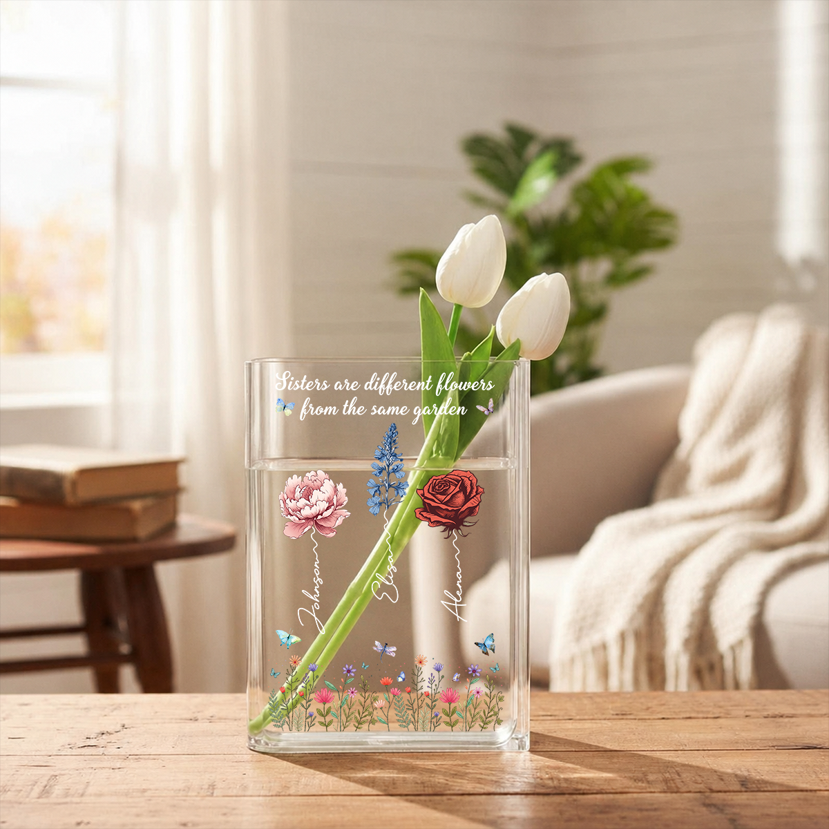 Sisters Are Different Flowers From The Same Garden - Acrylic Book Vase for Flowers, Transparent Flower Vase for Home Decor ba396c22-b805-474e-8014-bd281a0704bc-5.png