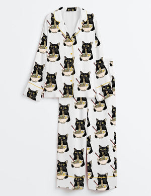Women's Noodle Cat Short Sleeve Satin Pajama Set, Sleepwear, Cute Funny Noodle Cat Print PJs, Kawaii Summer Lounge Set for Her ba3c2161-61c3-4ef2-ae8a-758a3b74571f-il_1588xN.7184982567_iz4w.jpg