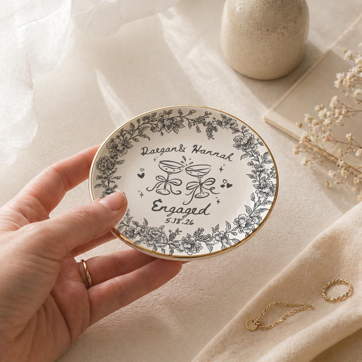 Personalized Ceramic Ring Dish, Custom Engagement Gift, Whimsical Gift for Engaged Couples Newlyweds Friends, Wedding Bride & Groom ba427331-f298-48d1-b98a-a72c2cf9a961-9.jpg