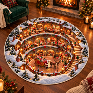 Santa’s Workshop 3D Illusion Round Rug, North Pole Christmas Village Floor Mat, Winter Wonderland Area Carpet, Festive Holiday Home Decor ba493721-db8a-4250-90c1-a9ddfbc16340-Santa-s-Secret-Workshop-Rug-1.png
