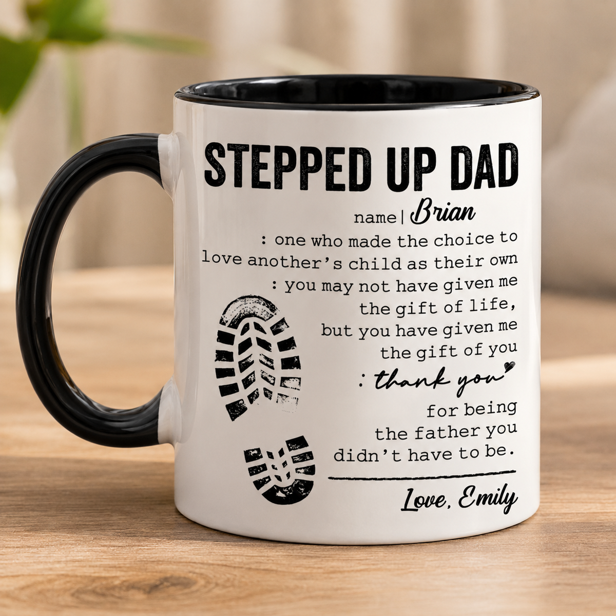 Personalized Stepped Up Dad Mug, Step Dad Gift Coffee Cup, Bonus Dad Appreciation Gift, Father's Day Mug for Step Father