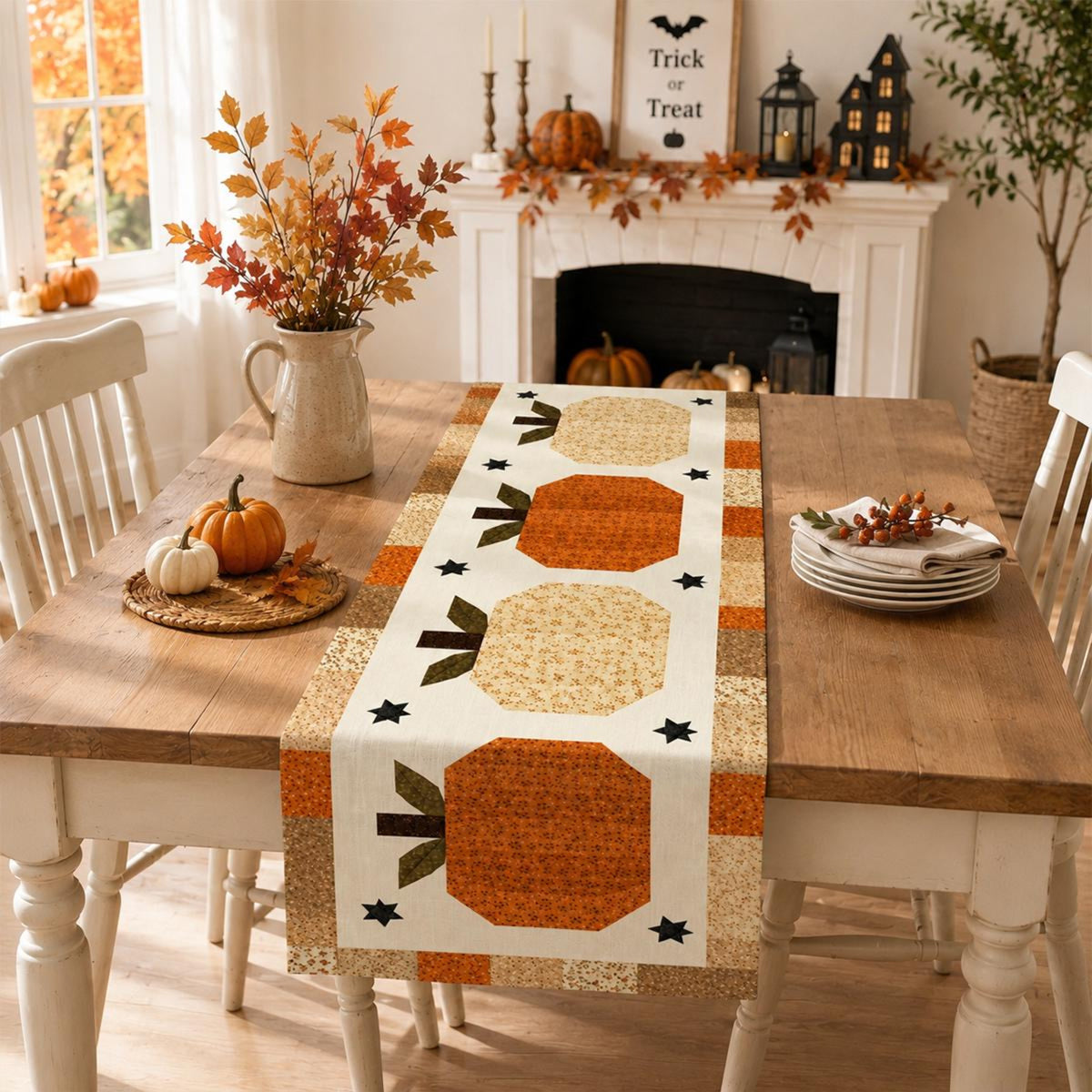 Pumpkin Table Runner, Fall Harvest Autumn Thanksgiving Decor ba934f1e-95ec-4fd1-adf9-c10fcf720182-2.jpg