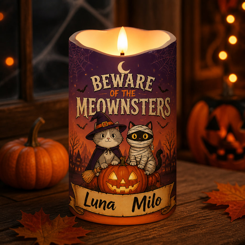 Beware of the Meownsters Personalized Cat Names LED Flameless Candle - Personalized Custom Led Flameless Candle baa25299-1e81-44e6-8802-960f203a4a7f.jpg