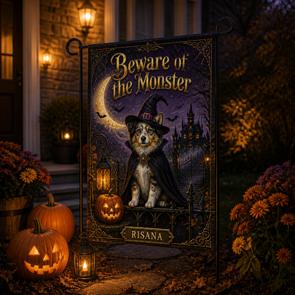 Halloween Pet Witch Garden Flag – Beware of the Monster - Personalized Family Flag bab41c88-8cbd-4f0b-aefc-b6594219b26f.jpg