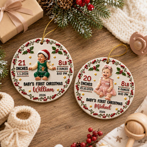 Watercolor Baby's First Christmas Photo - Real 3D Raised Ornament