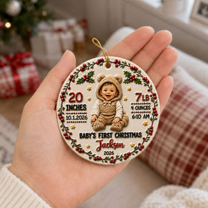 Watercolor Baby's First Christmas Photo - Real 3D Raised Ornament