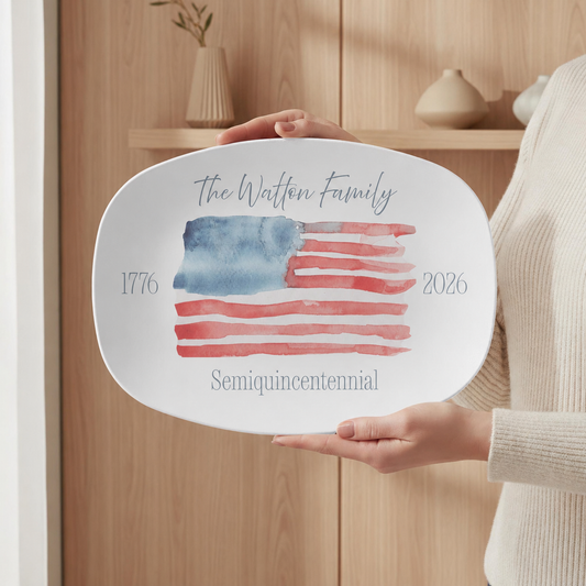 America 250th Anniversary Platter Personalized Family Name Plate Gift Patriotic Serving Tray 4th of July Decor USA 250 Kitchen Decor