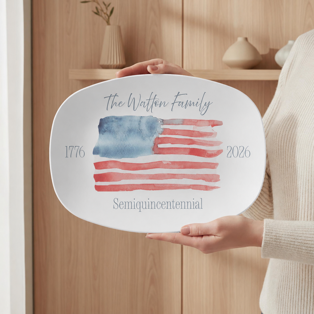 America 250th Anniversary Platter Personalized Family Name Plate Gift Patriotic Serving Tray 4th of July Decor USA 250 Kitchen Decor