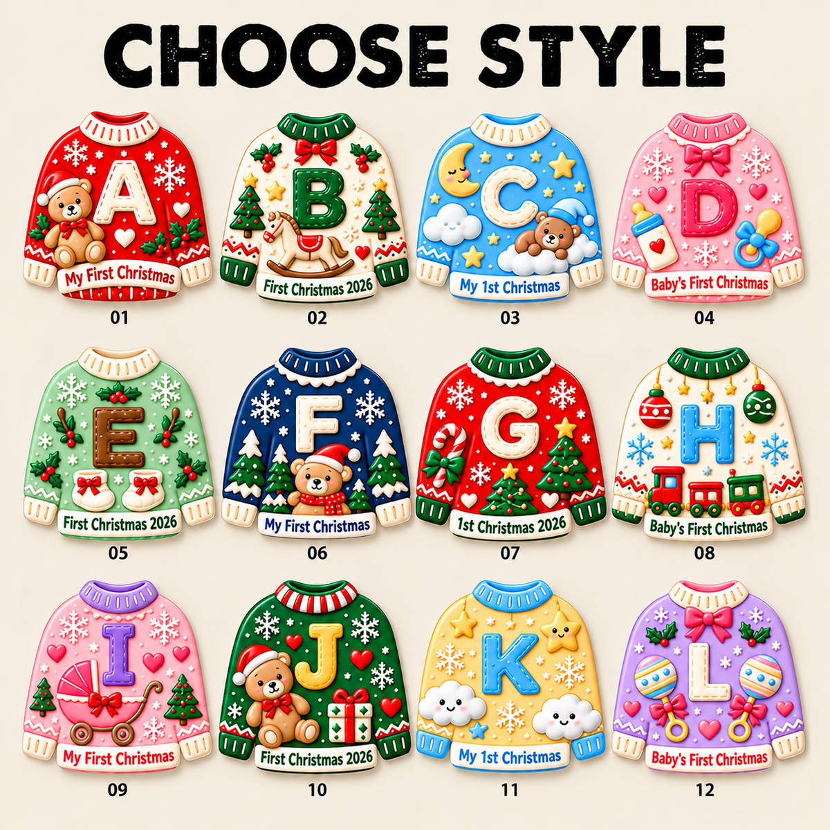 Personalized Baby’s First Christmas Sweater Ornament – Custom Initial Christmas Ornament, Baby’s 1st Christmas Keepsake bacd49e7-d8f8-4ae0-830f-2caacc55f0f2-Choose-Your-Christmas-Sweater-Style.png