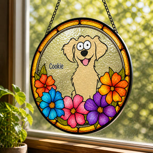 Personalized Dog Name Stained-Glass Suncatcher – Floral Round - Personalized Suncatcher Stained Glass bad49f4f-5ea3-47da-9e8b-0e534275f160.jpg