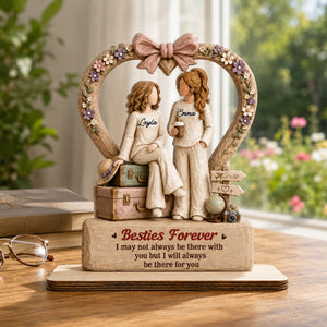 One Soul Two Besties - Personalized Wood Plaque With Flat Base - Gift For Bestie
