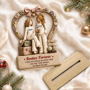 One Soul Two Besties - Personalized Wood Plaque With Flat Base - Gift For Bestie