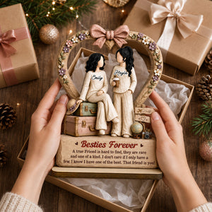 One Soul Two Besties - Personalized Wood Plaque With Flat Base - Gift For Bestie