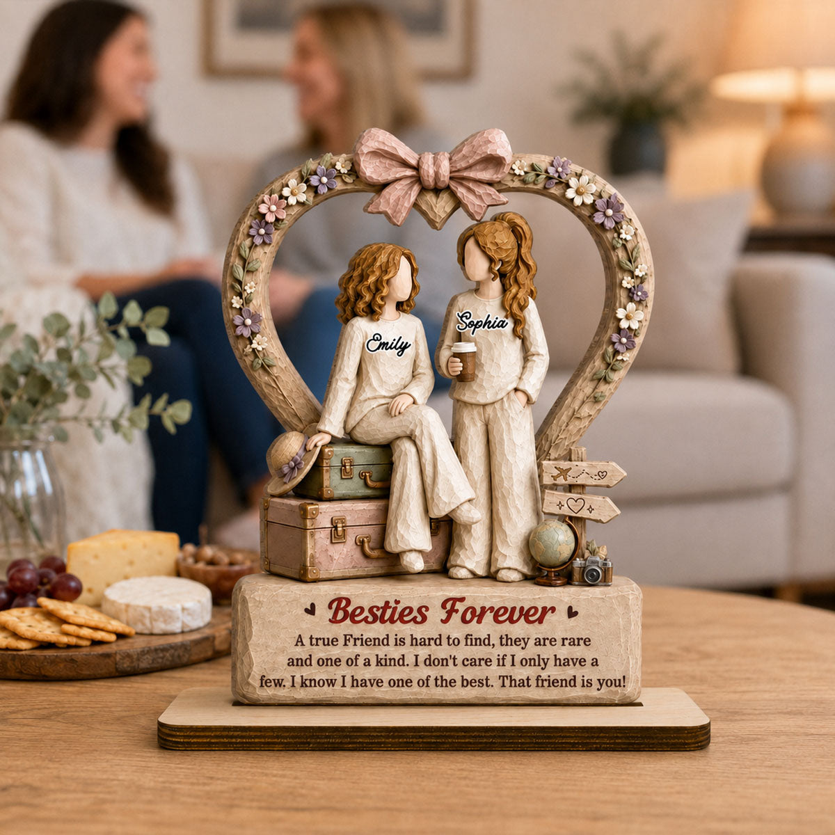 One Soul Two Besties - Personalized Wood Plaque With Flat Base - Gift For Bestie