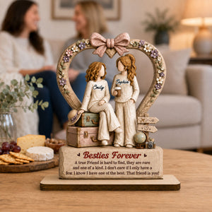 One Soul Two Besties - Personalized Wood Plaque With Flat Base - Gift For Bestie