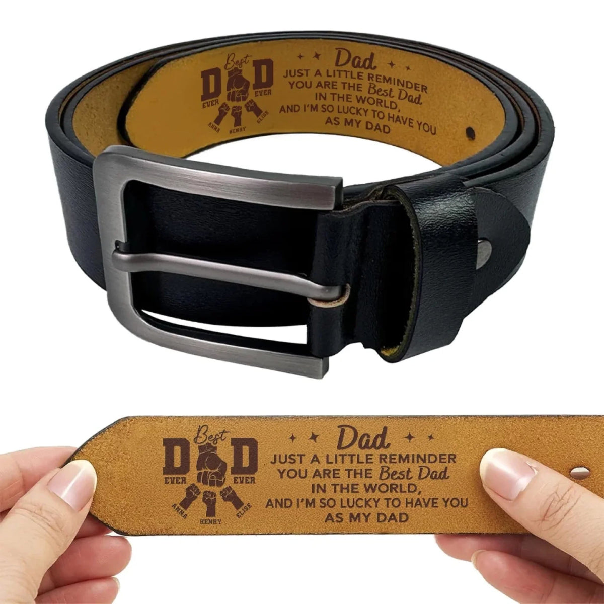 Best Dad Ever - Personalized Engraved Leather Belt - Gift For Dad On Father's Day