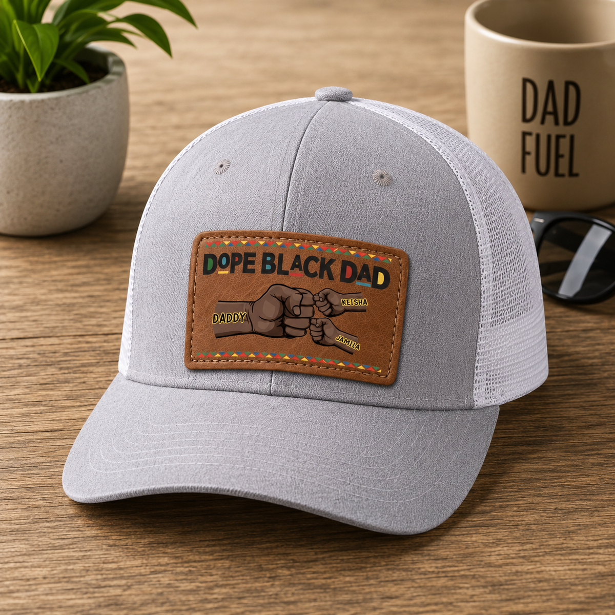 Dope Black Dad - Personalized Leather Label Net Hat - Gift For Dad Papa, Father's Day Gift