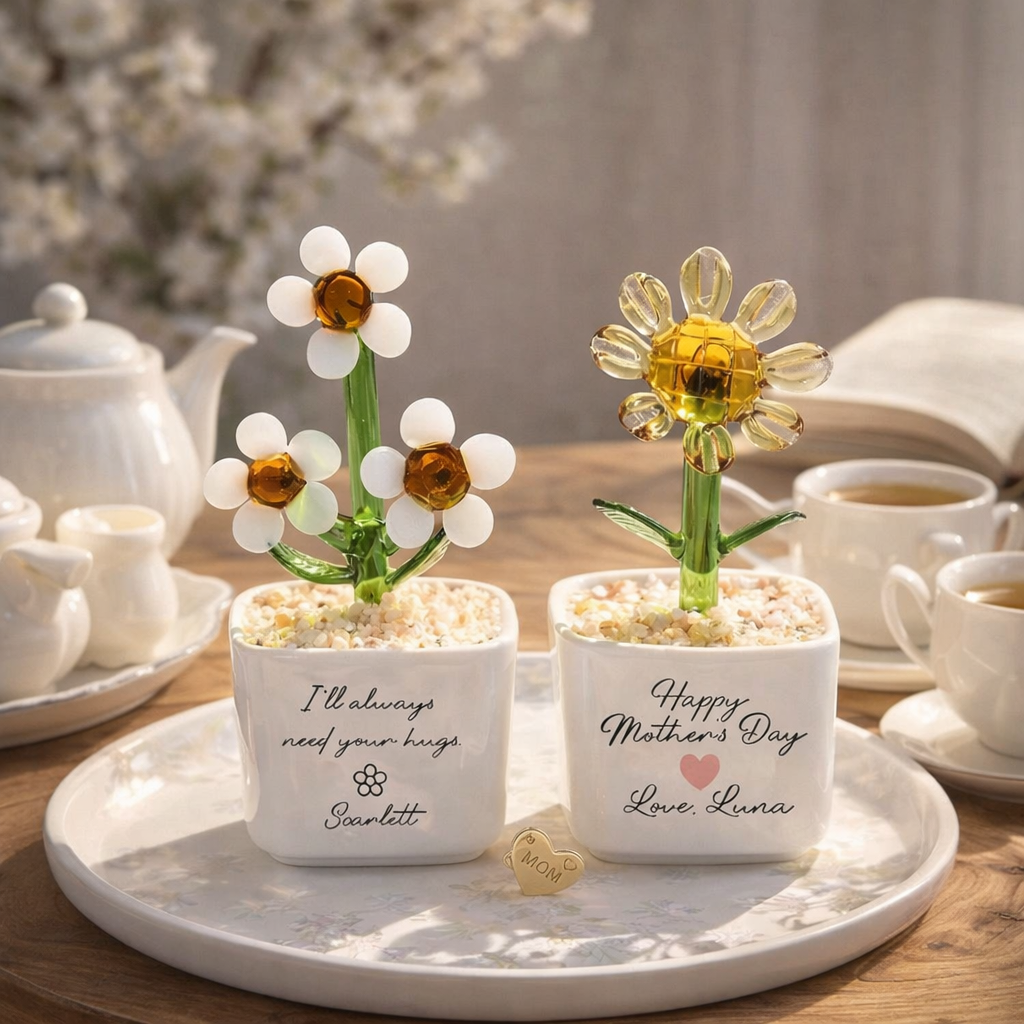 Custom Glass Flower Pot for Mom, Personalized Mother's Day Gift, Mini Tulip Lily Sunflower Decor, Forever Mom Keepsake