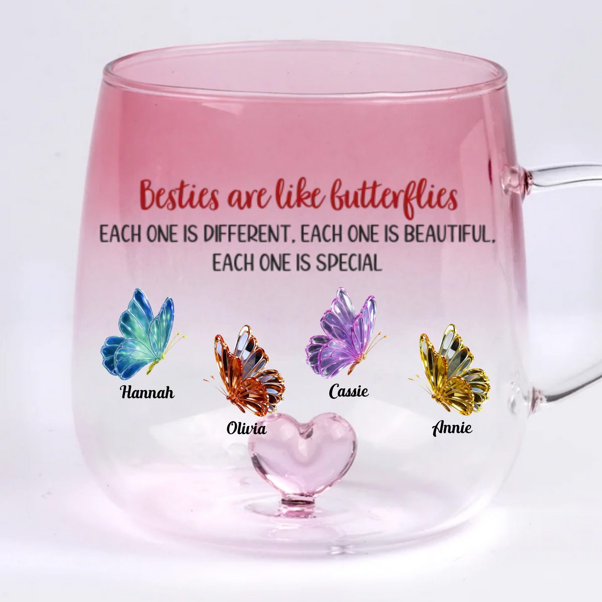 Sister Love Glass Butterflies - Personalized Gradient Glass Mug - Christmas Gift For Sisters, Besties