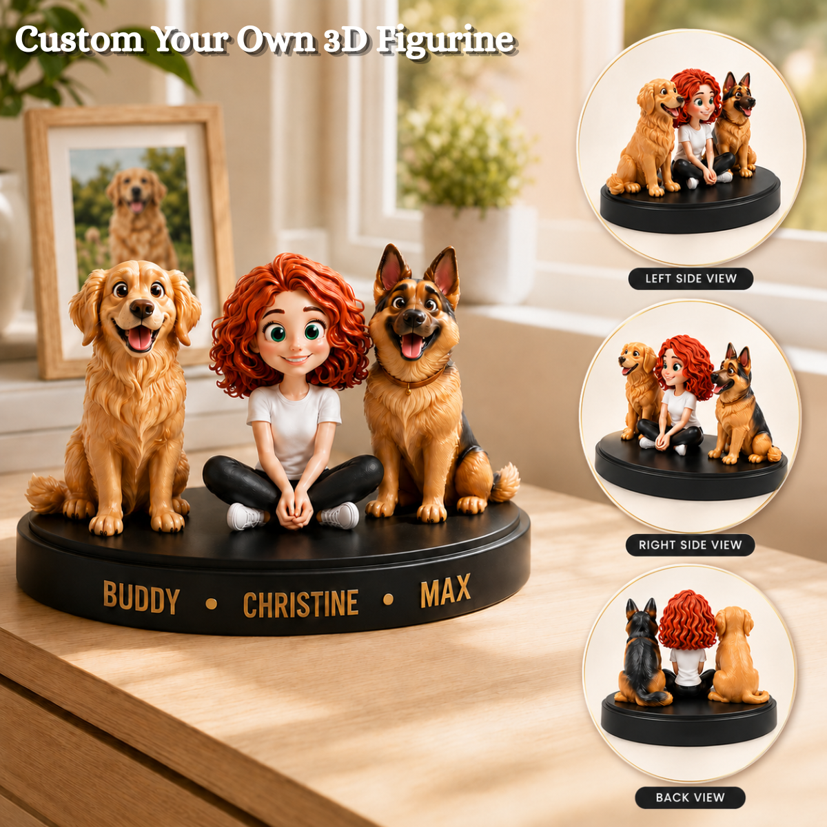 A Girl And Her Dogs - Personalized 3D Figurine - Gift For Dog Lovers