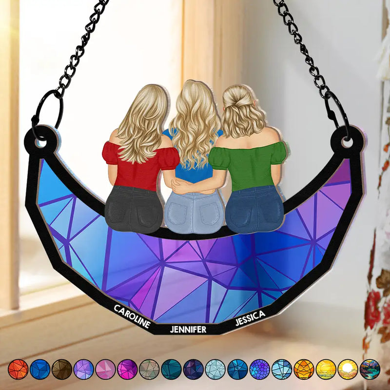 Besties Friends Sisters Hugging - Personalized Suncatcher Ornament - Gift For Besties, Soul Sisters, Window Hanging Decoration