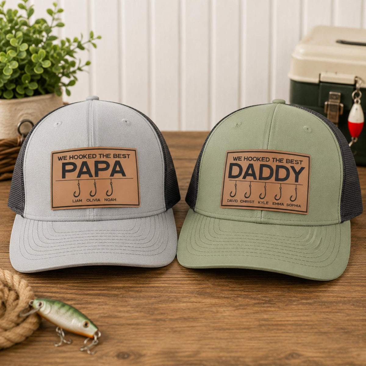 Custom We Hooked The Best Papa Hat, Fathers Day Gift For Fishing Grandpa, Custom Names Hat, Fishing Gift For Him, Funny Gift For Fishing Dad