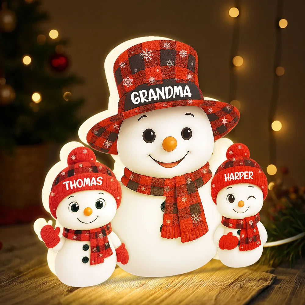 Christmas Checkered Pattern Grandma Mom Snowman - Personalized Acrylic Light Box - Christmas Gift For Grandmas