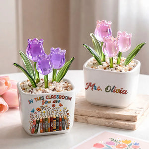 In This Class You Are Valued - Personalized Mini Glass Plant Pot - Gift For Teacher, Classroom Decoration, Back To School Gift