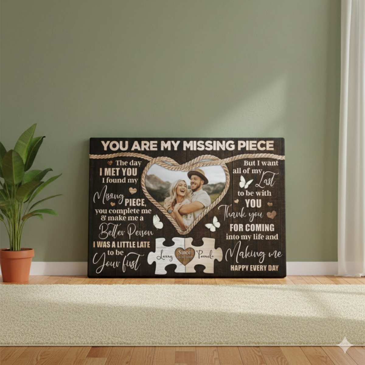 Personalized Couple Canvas, Custom Photo And Name, You Are My Missing Piece, Anniversary Wedding Engagement Gifts For Couple