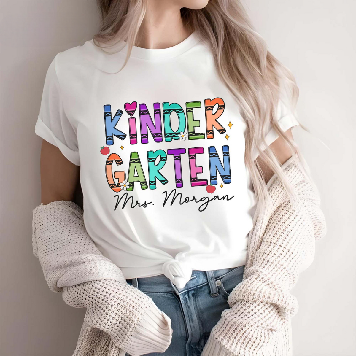 Personalized Kindergarten Teacher Shirt, Personalized Teacher Crayon Shirt, Back To School Gift, Teacher Appreciation Gift, Dream Team Shirt