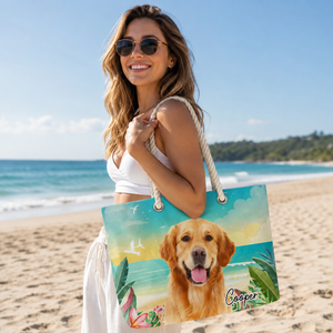 Tropical Summer Gift Custom Dog Photo - Personalized Beach Bag - Summer Gift For Dog Owners