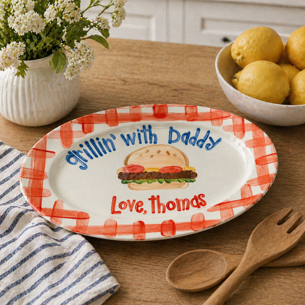 Grillin with Daddy Personalized Burger Platter, Custom Father s Day Serving Dish with Name