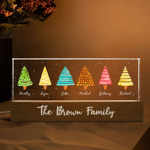 Colorful Christmas Tree Family Personalized Acrylic Block LED Night Light, Christmas Gift For Family