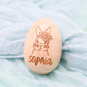Personalized Wooden Engraved Easter Egg, Bunny Eggs with Name Eggs for Kids, Easter Basket Decoration, Unique Easter Decor, Custom Wood Egg
