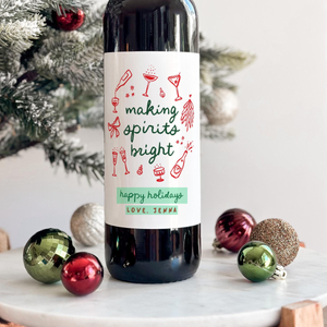 Whimsical Christmas Liquor Bottle Labels, Holiday Wine Gift Labels, Hand Drawn Holiday Party Favor Stocking Stuffer Coworker Christmas Gift