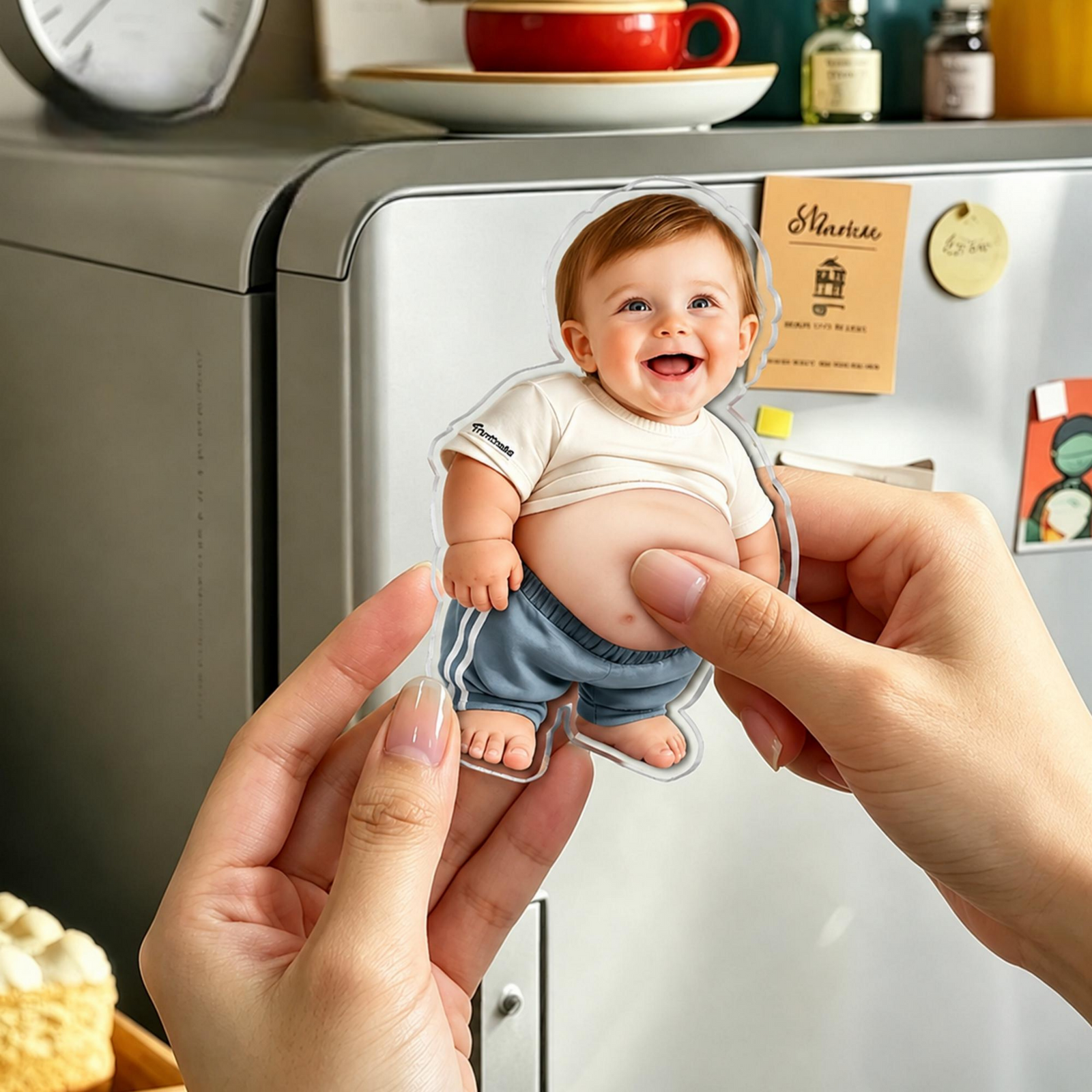 Personalized Baby Face Squishy Belly Fridge Magnet, Custom Kid's Photo Squeeze Magnet, Kitchen Decor