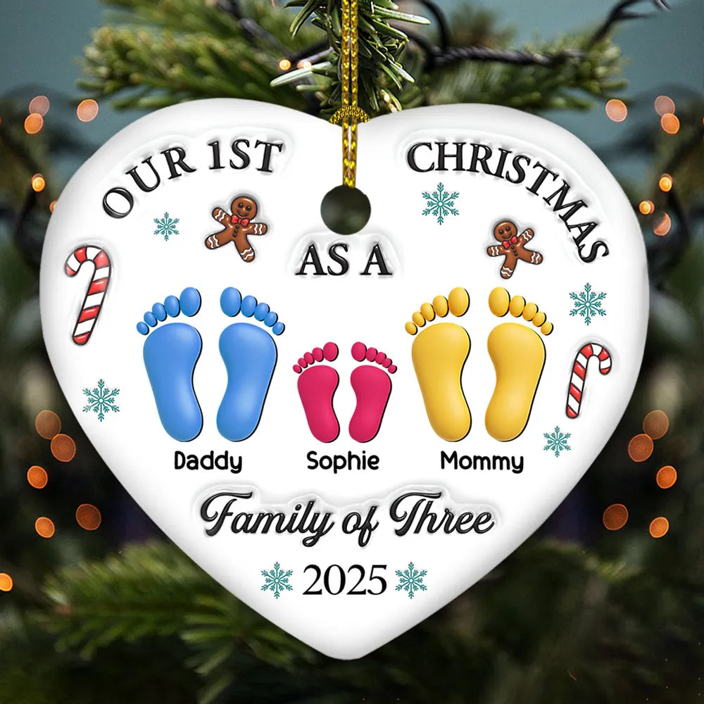 Family Colorful Footprints Our First Christmas - Personalized Ornament - Christmas Gift For Family