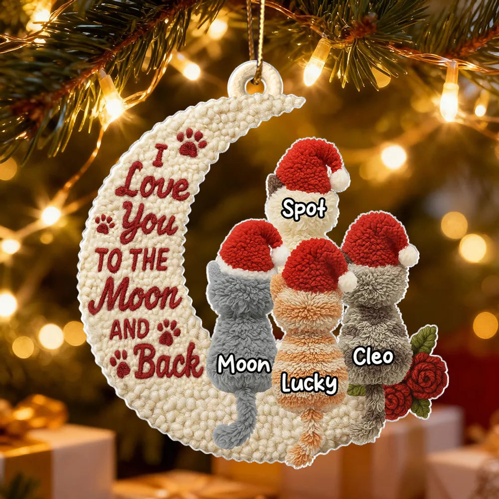 Love My Cats to the Moon and Back Faux Yarn Effect - Personalized Acrylic Ornament - Christmas Gift for Cat Lovers