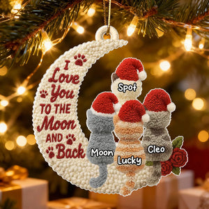 Love My Cats to the Moon and Back Faux Yarn Effect - Personalized Acrylic Ornament - Christmas Gift for Cat Lovers