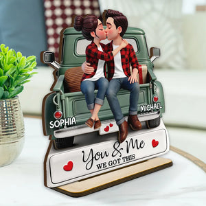 3D Kissing Couple On The Truck - Personalized Wooden Plaque With Flat Base - Valentine's Day Gift For Couple, For Him, For Her