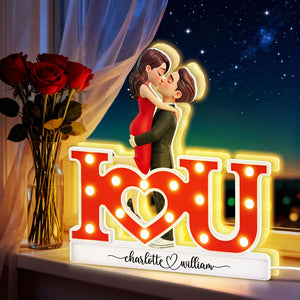 Romantic 3D Kissing & Hugging Couple I Love You - Personalized Acrylic Light Box - Valentine's Day Gift For Couple