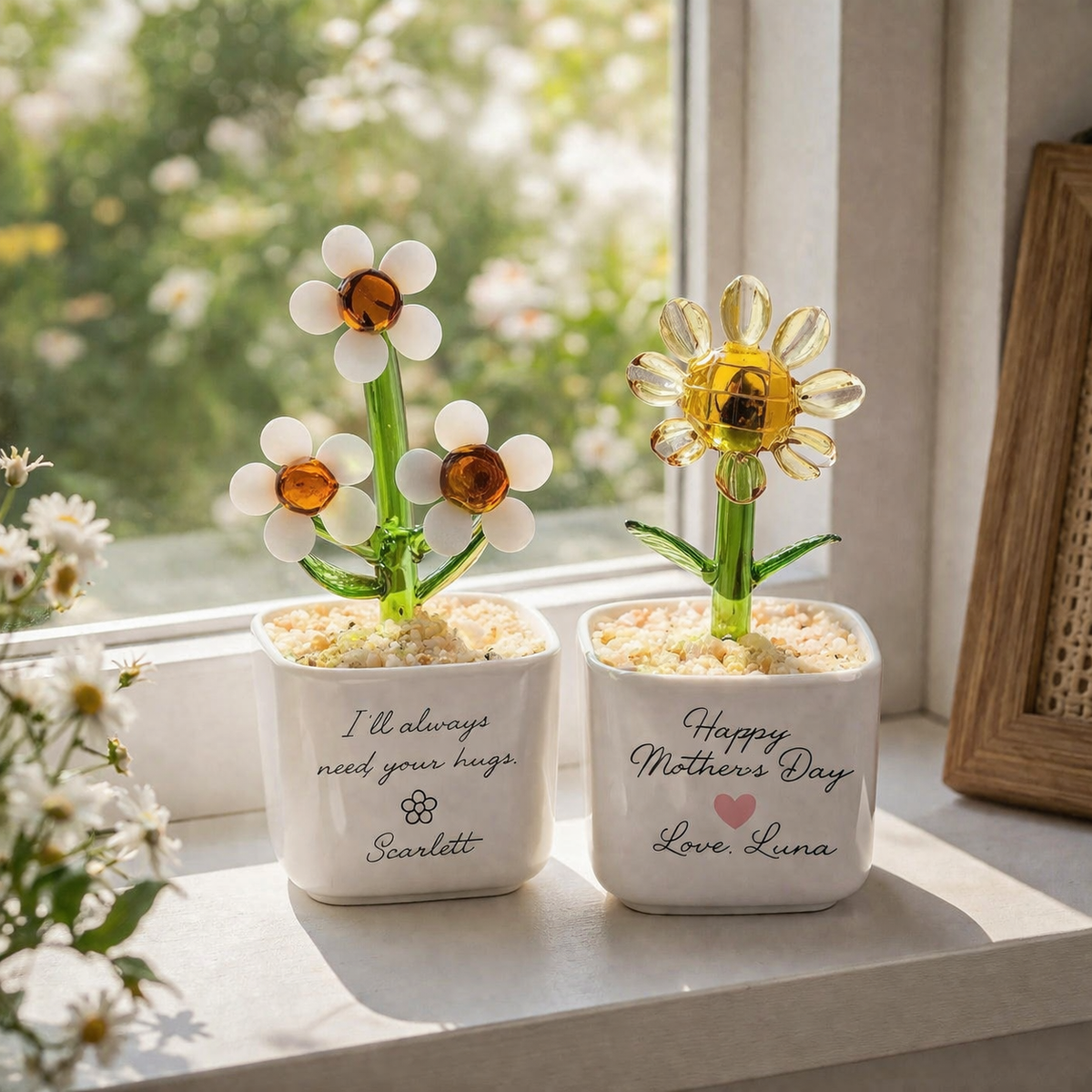Custom Glass Flower Pot for Mom, Personalized Mother's Day Gift, Mini Tulip Lily Sunflower Decor, Forever Mom Keepsake