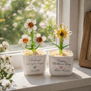 Custom Glass Flower Pot for Mom, Personalized Mother's Day Gift, Mini Tulip Lily Sunflower Decor, Forever Mom Keepsake