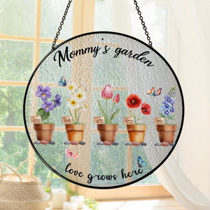 Birth Flowers Stained Glass Suncatcher, Custom Mommy's Garden Gift, Mom Gift, Christmas Gift, Birthday Gift For Mom