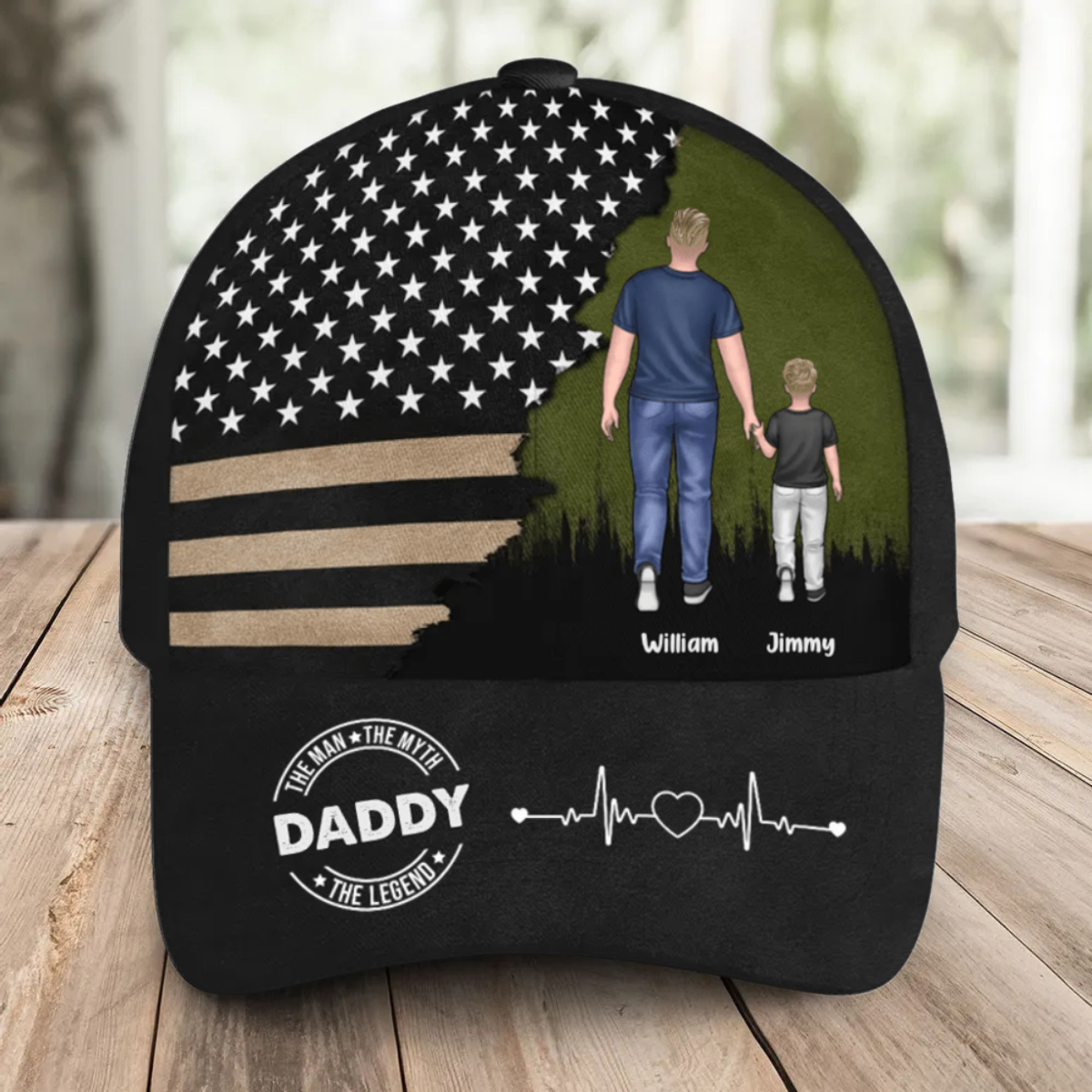 Daddy Walking With Kids National Flag - Personalized Classic Cap - Gift For Dad, Father's Day, Birthday Gift, 4th Of July